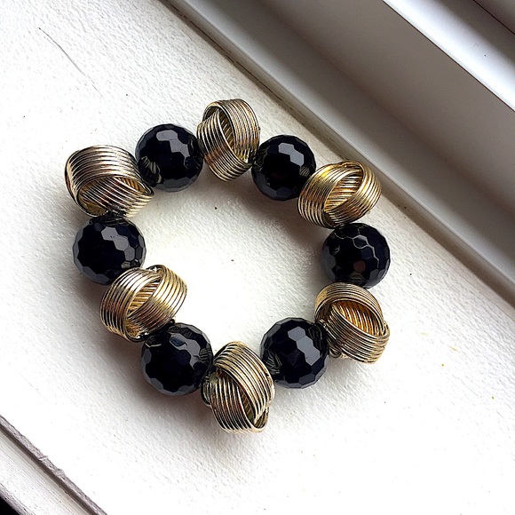 Black Bead & Metal Twist Full Matching Jewelry Set - Picture 7 of 8